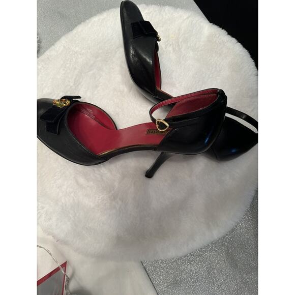 Tommy Girl Hilfiger Pumps Round Toe Coquette Leather sz 9.5 Black Bow - Picture 2 of 5